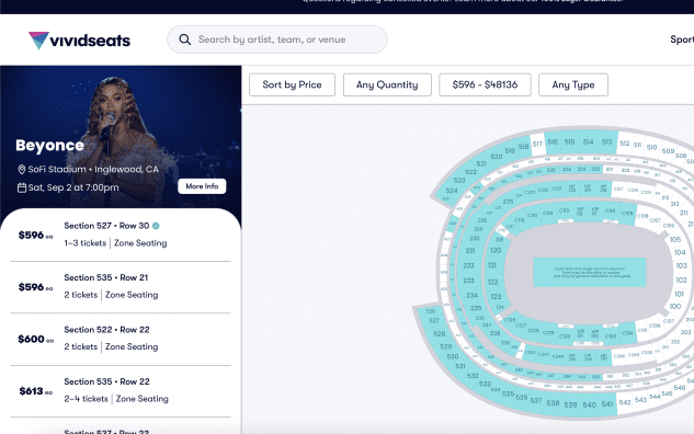 Beyonce ticket prices vivid seat