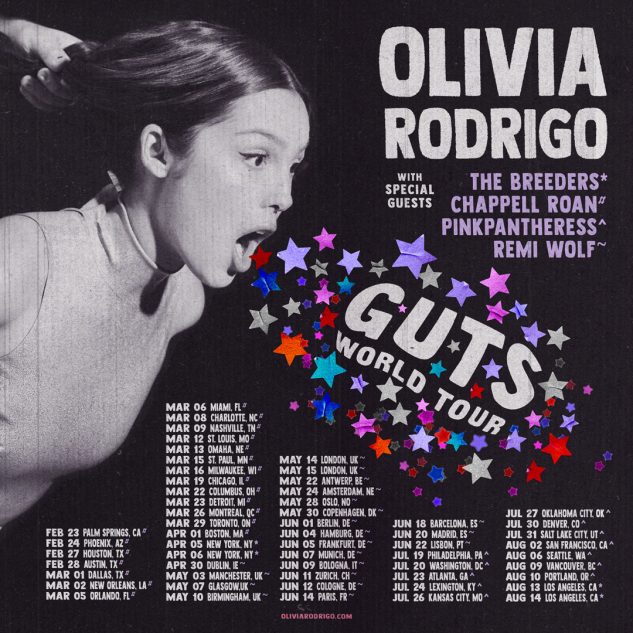 Olivia rodrigo GUTS world tour poster