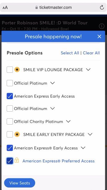 American Express Presale Example